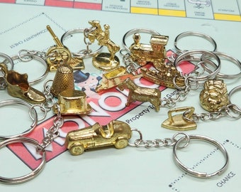 Upcycled GOLD Hued Classic Style Monopoly Edition Metal Token Keychains