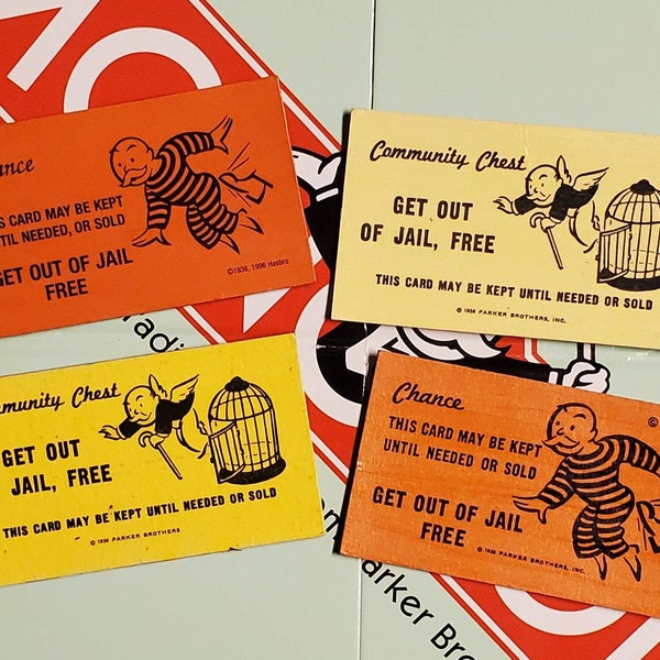 Upcycled Monopoly Get Out of Jail Free Card Magnets Yellow and Orange