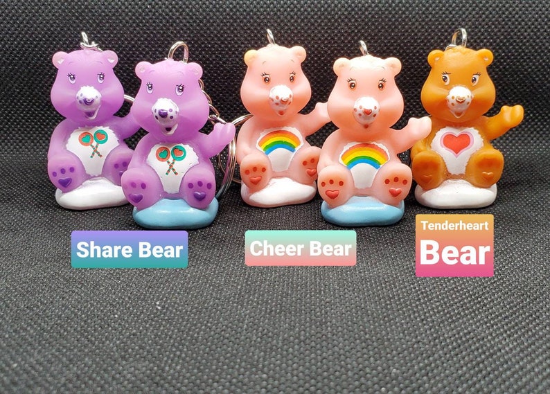 Upcycled Care Bear Checkers Game Piece Keychains