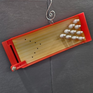 Upcycled Plastic Miniature Bowling Game Ornament