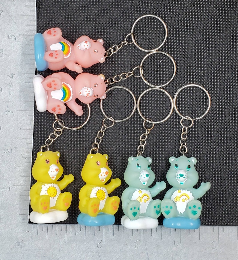 Upcycled Care Bear Checkers Game Piece Keychains