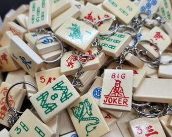 Mahjong WOODEN Tile Keychain Upcycled Mah Jong Game Piece Accessory