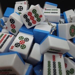 Mahjong Tile LARGE Keychain Upcycled Mah Jong Game Piece Accessory