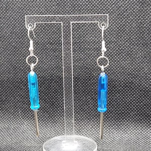 Upcycled MINIATURE Screwdriver Earring Set Different Blue Handles