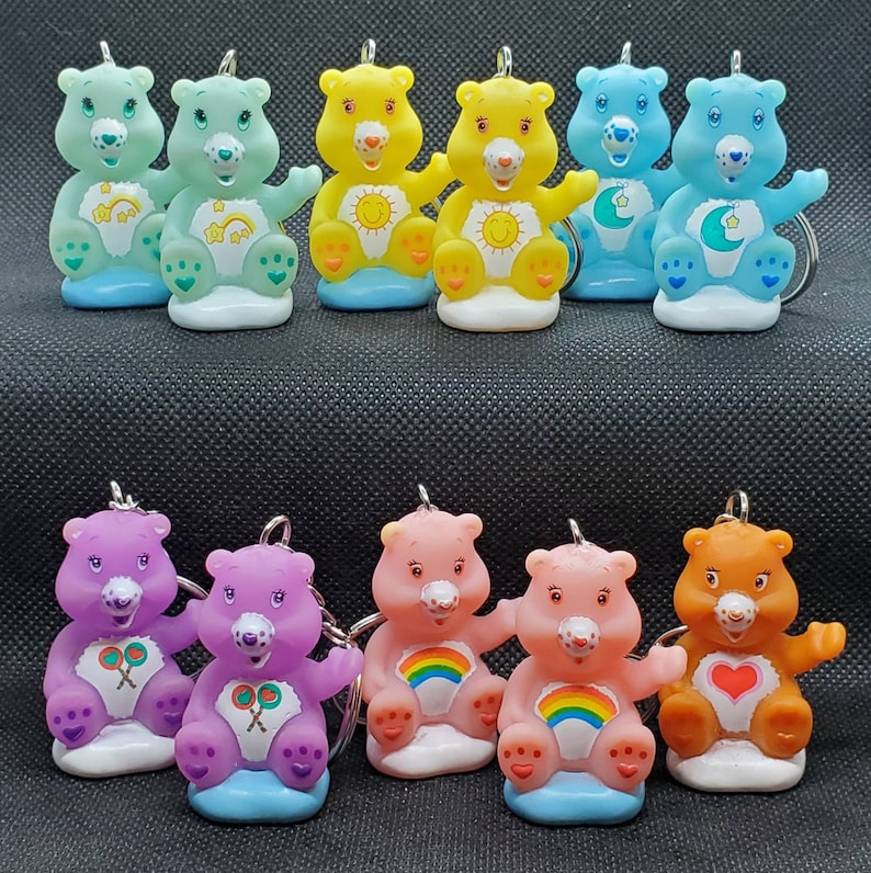 Upcycled Care Bear Checkers Game Piece Keychains
