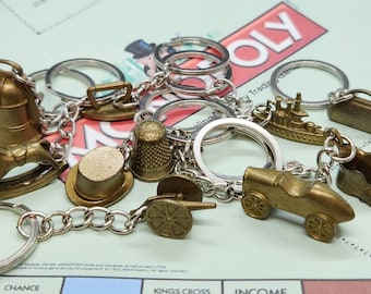 Upcycled Vintage Style Monopoly Anniversary Edition Metal Token Keychains Bronze Color
