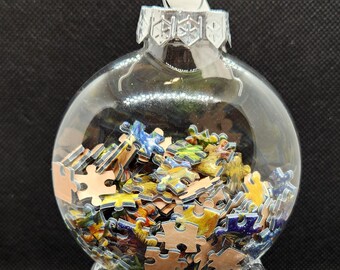 Upcycled Tiny Puzzle 80mm Shatterproof Ball Ornament