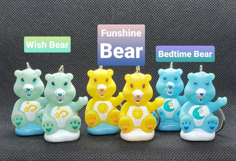 Upcycled Care Bear Checkers Game Piece Keychains