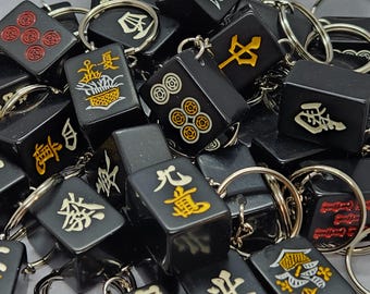 Mahjong Tile Keychain Upcycled BLACK Richi Japanese Mah Jong Game Piece Accessory