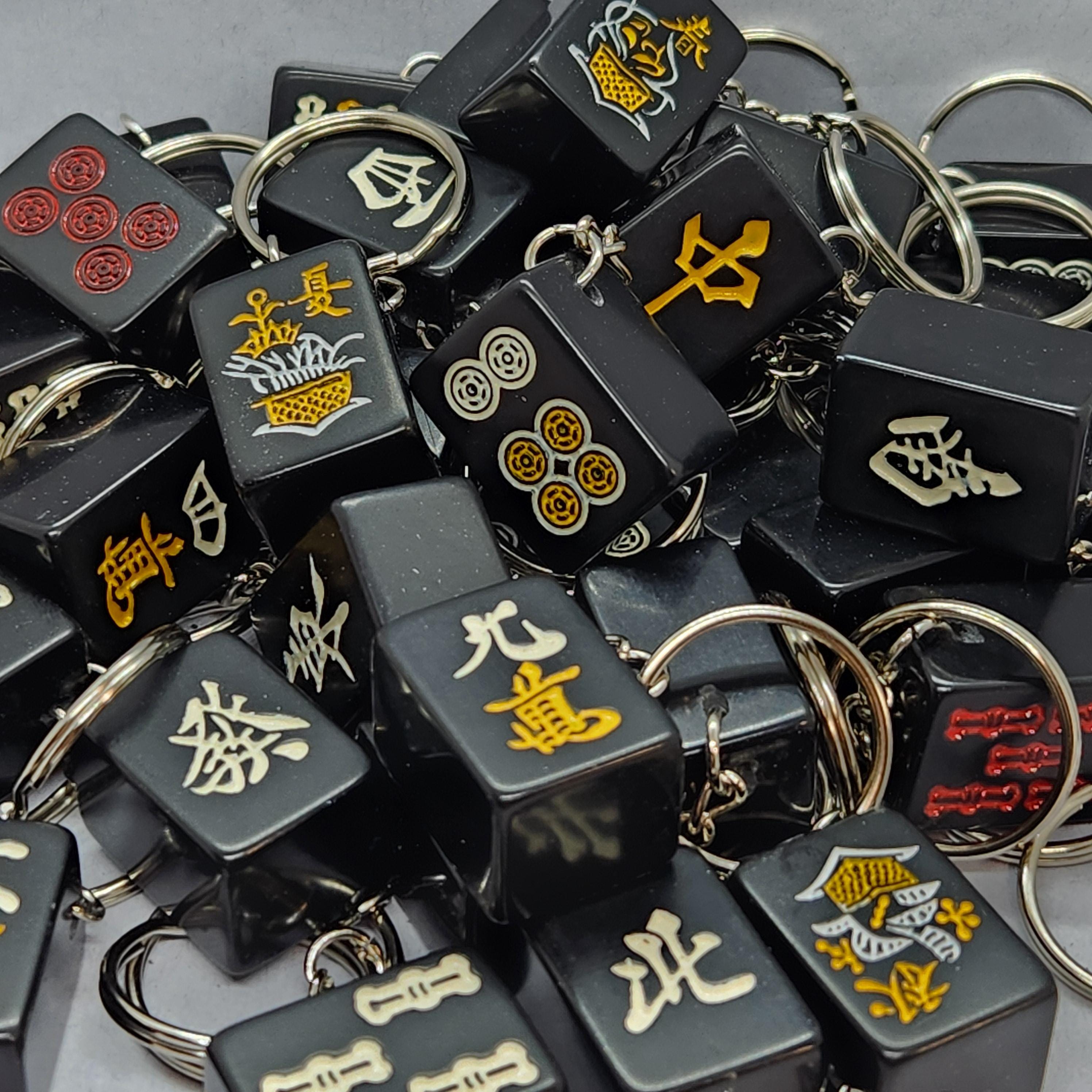 Mahjong Tile Keychain Upcycled BLACK Richi Japanese Mah Jong Game