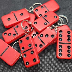 Upcycled Red Domino Keychain Game Piece Accessory
