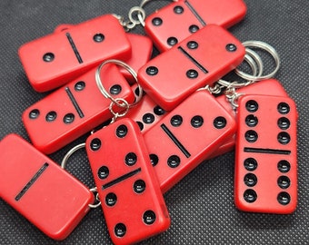 Upcycled Red Domino Keychain Game Piece Accessory