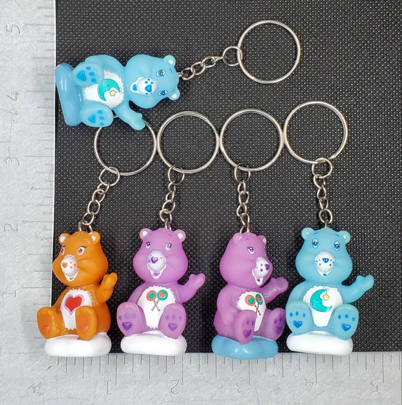 Upcycled Care Bear Checkers Game Piece Keychains