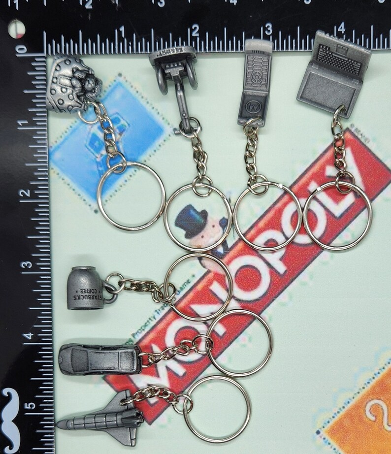 Upcycled Monopoly Here and Now Edition Metal Token Keychains Flat ...