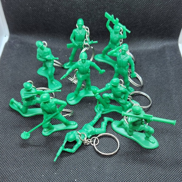 Upcycled Bright Green Army Men Keychain