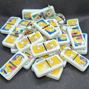 Upcycled Simpsons Domino Keychain Dominoes Game Piece Accessory