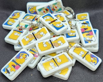 Upcycled Simpsons Domino Keychain Dominoes Game Piece Accessory
