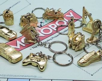 VINTAGE MONOPOLY GAME BOARD Keychain Keyring Silver Charm Party Favor Key Chain 