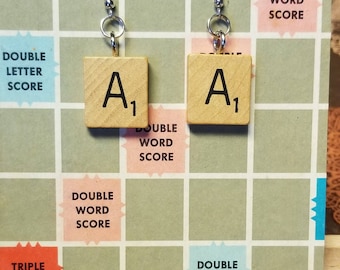 Upcycled Scrabble VINTAGE Tile Earrings Letter Initial Earrings