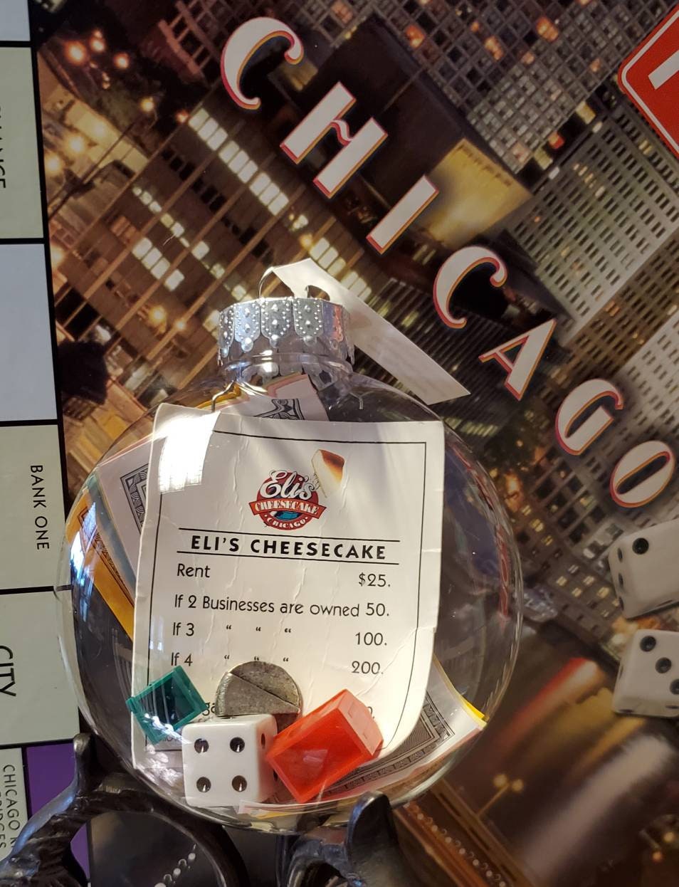 Limited Stock Hook Optional Chicago Edition of Monopoly Upcycled Game Piece Ornament CUSTOMIZABLE Read Item Description Limited Stock Hook Optional Chicago Edition of Monopoly Upcycled Game Piece Ornament CUSTOMIZABLE Read Item Description