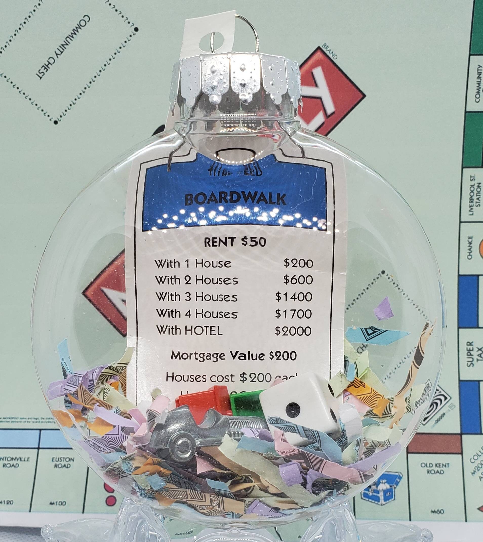 Monopoly Modern Edition Shredded Money Upcycled Ornament CUSTOMIZABLE (Hook Optional) Read Item Description