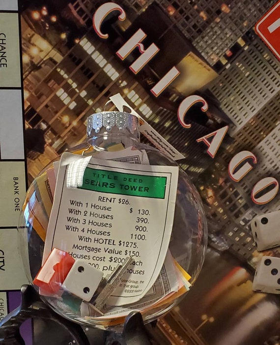 Limited Stock Hook Optional Chicago Edition of Monopoly Upcycled Game Piece Ornament CUSTOMIZABLE Read Item Description Limited Stock Hook Optional Chicago Edition of Monopoly Upcycled Game Piece Ornament CUSTOMIZABLE Read Item Description