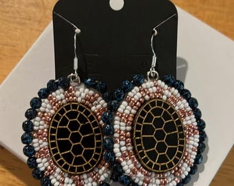 Handcrafted Beaded Turtle Drop Earrings