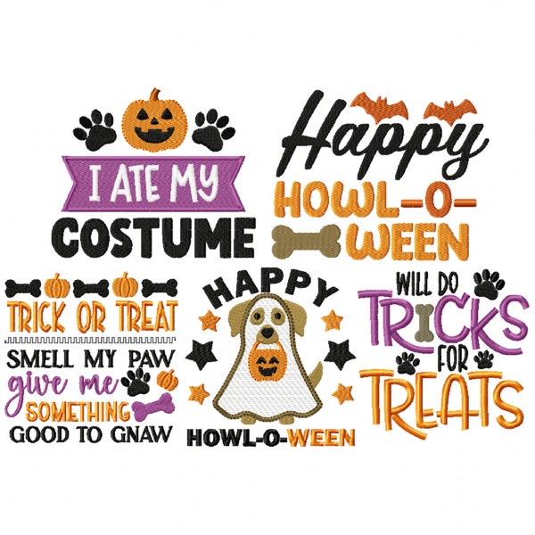 Halloween Dogs I "Machine Embroidery Designs" (Full Set of Five Designs)