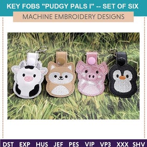 Pudgy Pals Animal Key Fobs Machine Embroidery Designs (Set Of Six)