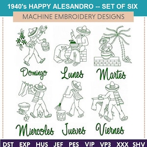 1940s Happy Alesandro Machine Embroidery Designs: Spanish Days of the Week