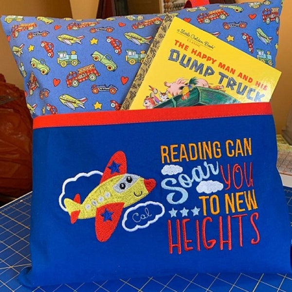 Airplane Flying Reading Pillow  "Machine Embroidery Designs" (Full Set of Two Designs)