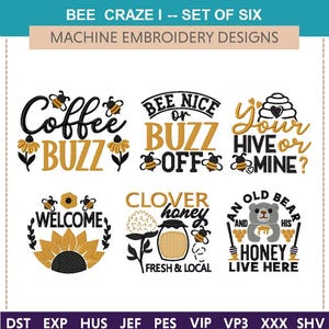 Motifs de broderie abeille : lot « Bee Craze I » (4 x 4 et 5 x 7)