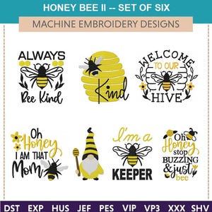 Honey Bee Machine Embroidery Designs (Set of Seven) (5x7 & 6x10)