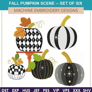 Fall Pumpkin Machine Embroidery Designs: Set of 6 (4x4, 5x7, 6x10)