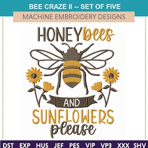 Bee Craze II &quot;Machine Embroidery Designs&quot; (Set of Six) buzz, insects, busy, clover, honey, hive, outdoors, net, farm, queen bee, beekeeper