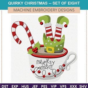 Quirky Christmas Machine Embroidery Designs: Elf Legs, Hot Cocoa (Full Set of Eight Designs)