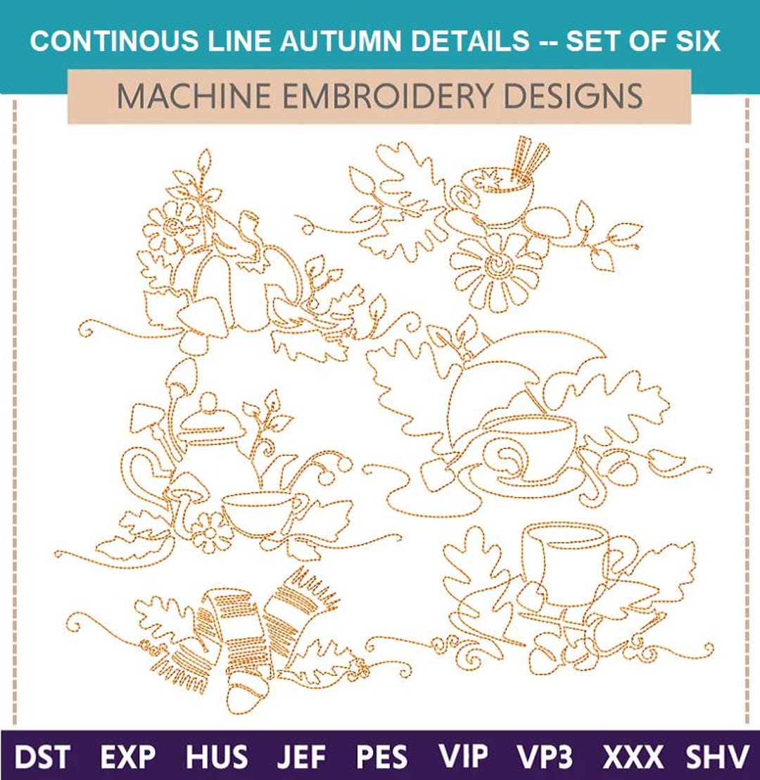 Fall Redwork Patterns Autumn Days Machine Embroidery Designs: Redwork Stitch, Set of 6 - Etsy