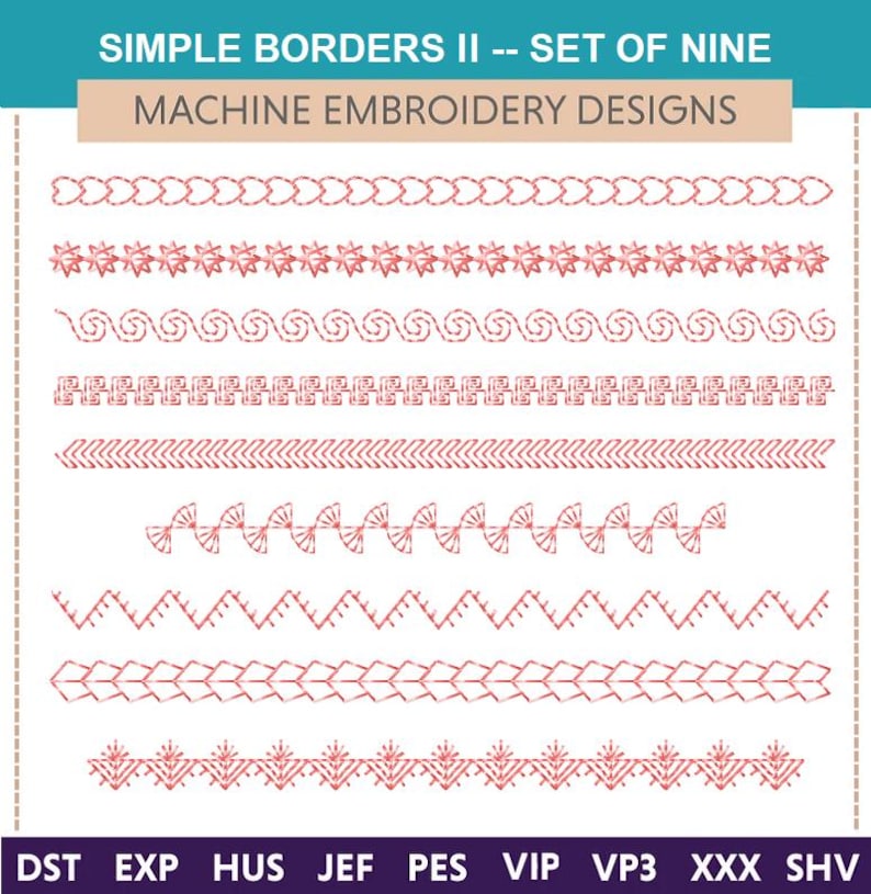 Simple Borders II Machine Embroidery Designs: Set of 9 (5x7 Hoop) - Etsy