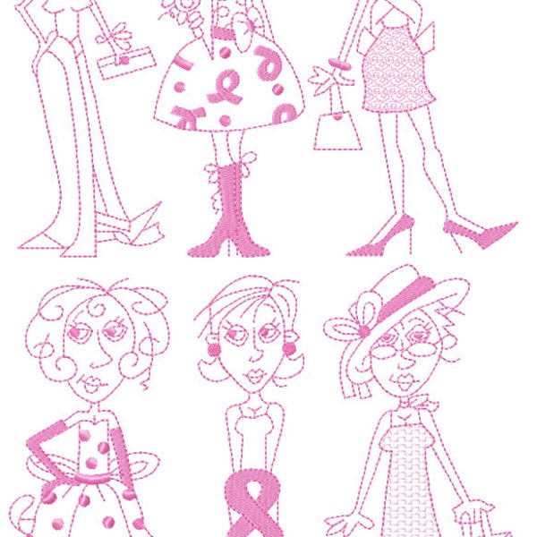 RW Sassy Cancer Awareness Gals  "Machine Embroidery Designs" (Full Set Of Six)