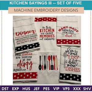 Funny Kitchen Sayings Embroidery Designs – Set of Five Humorous Towel Designs (5x7 & 6x10 Hoop)