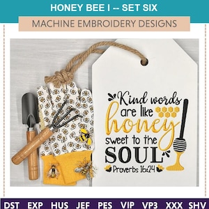 Honey Bee Machine Embroidery Designs: Set of Six (5x7 & 6x10)