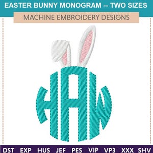 Monograma de conejito de Pascua "Diseños de bordado a máquina" (juego de 78 letras) monograma, letra, conejito, primavera, Pascua, alfabeto, orejas de conejo, fe