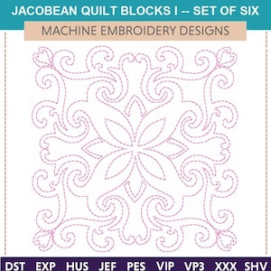 Jacobean Machine Embroidery Designs: Quilt Blocks Set (Digital Download, 4x4-9x9 Hoops)