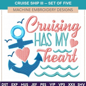 Cruise Ship Machine Embroidery Designs: Set of Six (4x4 & 5x7)