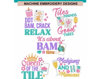 Mahjong Game I -- Machine Embroidery Designs (Exclusive) 4x4, 5x7, & 6x10 Bam, Crack, Tile, Queen