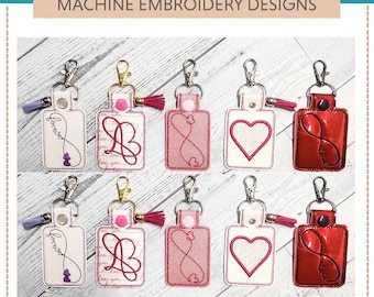 Valentine Key Fobs I-- Machine Embroidery Designs (Set of Five 4x4 Hoop) In the hoop, car gifts, luggage tabs, digital download, Hearts,