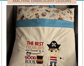 Pirate Reading Pillow -- Machine Embroidery Designs (Set Of 2) Free tutorial included. Children gifts & market hot seller. Popular for kids.