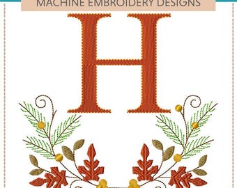 Alphabet Fall Foliage &quot;Machine Embroidery Designs&quot; (Set of 26 Letters) fall swag, autumn, pumpkin, Thanksgiving, foliage, monogram, towels