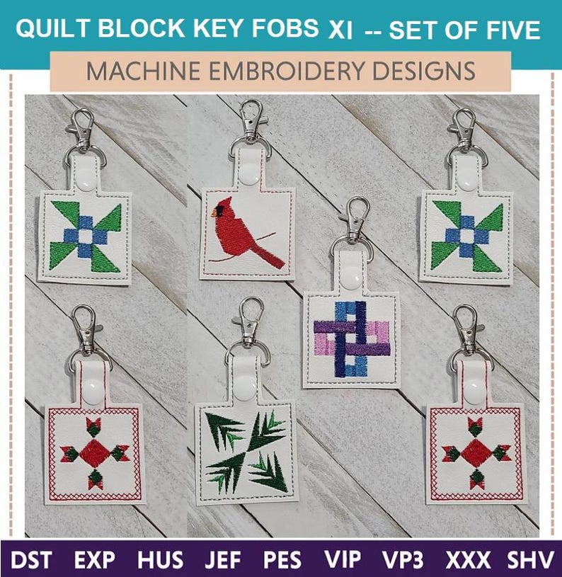 Quilt Block Key Fob Machine Embroidery Design: Set of 5 (4x4 Hoop) - Etsy
