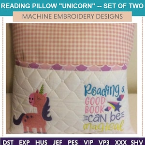 Reading Pillow -- Unicorn &quot;Machine Embroidery Designs&quot; (Set of Two) read, children, educational, book, library, fairy, tale, story, flying